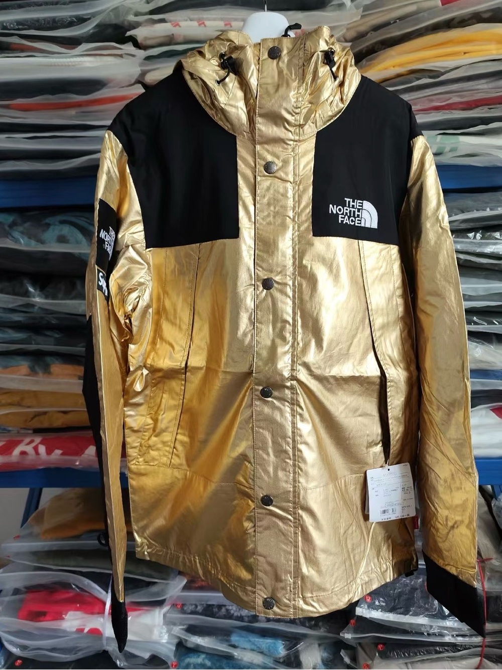 The North Face Men's Gold and Black Hooded Ski Jacket